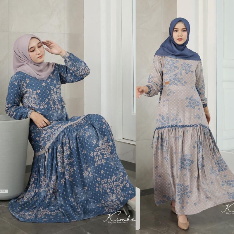 Kimberly dress by Nadheera luxury warna ocean biru  pigeon abu S gamis harian
