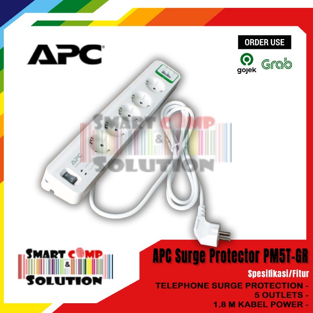 Stop kontak APC PM5TGR Surge Protector - 5 Outlet 2300W SNIPM5T-GR