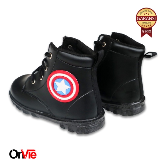 Sepatu Anak Boots Formal Pria Original Kulit  Motif Super Hero Kapten Amerika