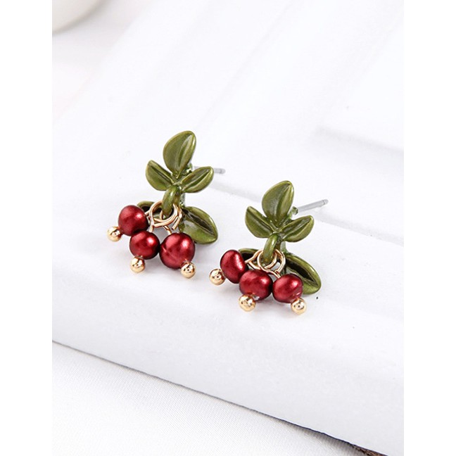 LRC Anting Tusuk Fashion Acrylic Beads Leaf Stud Earrings D09039