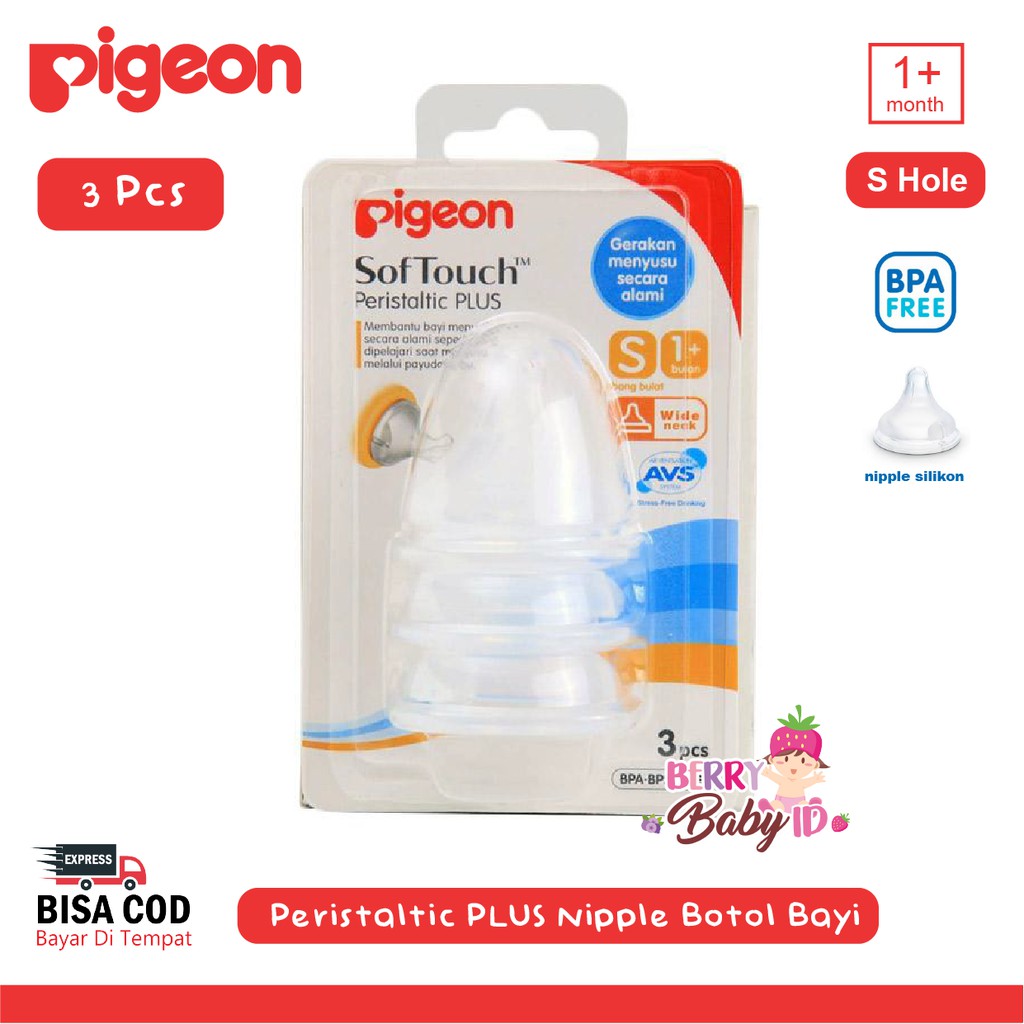 Pigeon 3 pcs Peristaltic Plus Nipple Blister Wide Neck Botol Susu Bayi Berry Mart