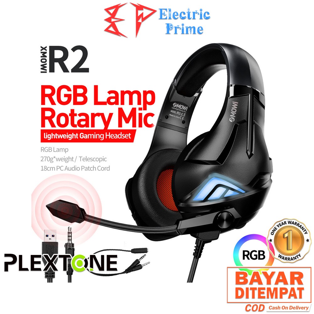 PLEXTONE XMOWI R2 Gaming Headset RGB Lighting HiFi Sound Quality Rotary Mic Headphone PUBG PS5 XBOX