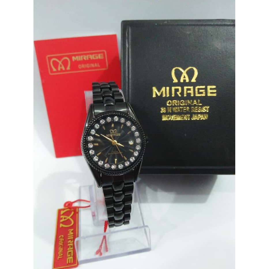 ORIGINAL JAM TANGAN MIRAGE 1580 WANITA FULL BLACK ORIGINAL