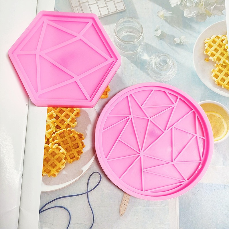 Siy Geometri Polygon/Round Coaster UV Crystal Epoxy Resin Mold Cup Mat Silicone Mold