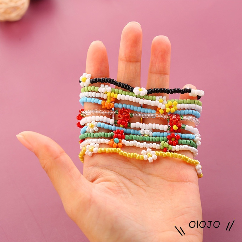 【COD】Fashion Tenunan Warna-warni Manik-manik Daisy Anklet / Gelang Beach Resort Style Accessories