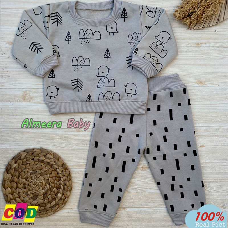 Setelan Baju Bayi Setelan Sweater Bayi Celana Jogger Bayi Motif Bird Usia 3-12 Bulan Almeera Baby and Kids