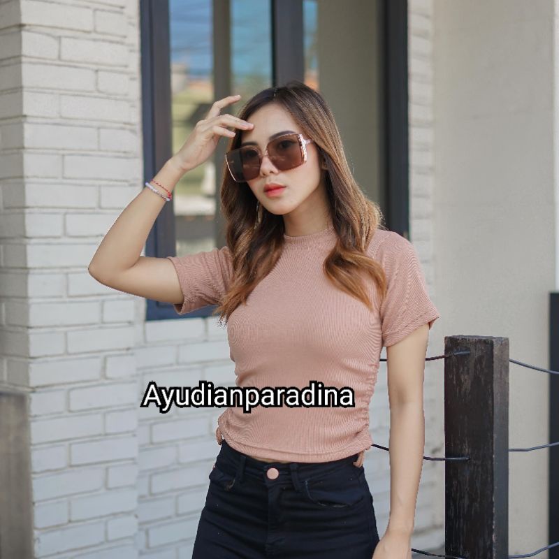 TOP LAVINA KERUT SAMPING CROP TOP SABRINA BLOUSE ATASAN WANITA