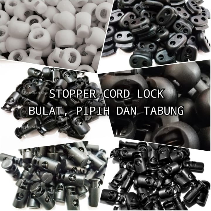 Stopper Cord Lock Bulat Untuk Tali Kur, Tali Sumbu, Tali Kepang BULAT, PIPIH, TABUNG