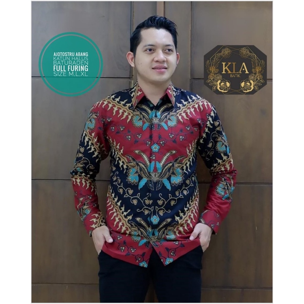 DISKON BESAR AJOTOSTRU MERAH KEMEJA BATIK SOLO PRIA LENGAN PANJANG LAPIS FURING ATASAN PREMIUM MODER