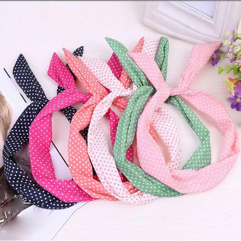 BANDANA KAWAT MOTIF POLKADOT &amp; POLOS ALA KOREA - BANDO RAMBUT - Aksesoris Hairband Bunny