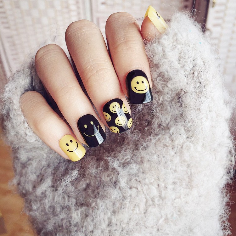 Featured image of post Smiley Face Nails Black - 7.colorful neon with smiley faces: