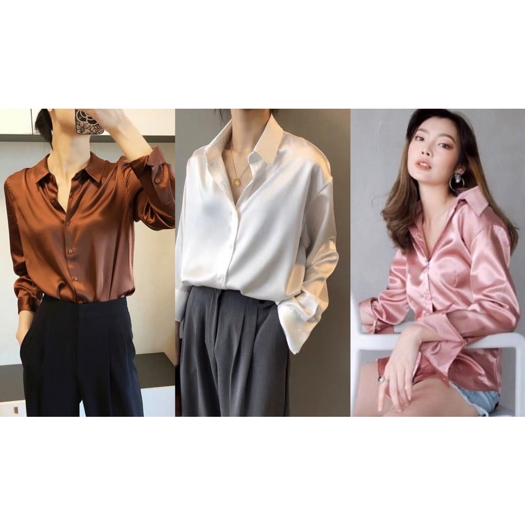 KEMEJA LALUNE SATIN POLOS 100% ORIGINAL IMPORT BANGKOK