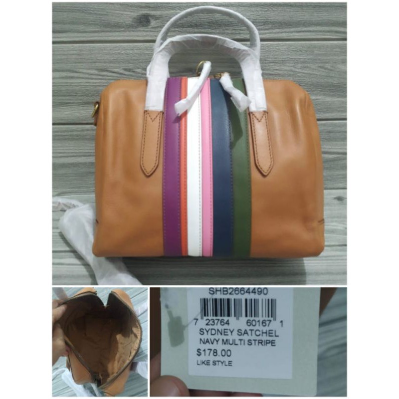 sydney satchel Navy Multi Stripe Light Brown