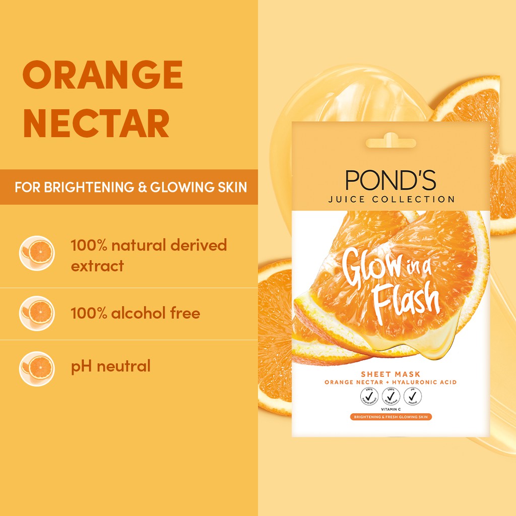 Pond's Juice Collection Sheet Mask / Masker Wajah Orange Nectar + Hyaluronic Acid 20 gr