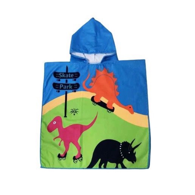 Handuk Ponco Anak Motif Karakter Microfiber-Dino Skate Park