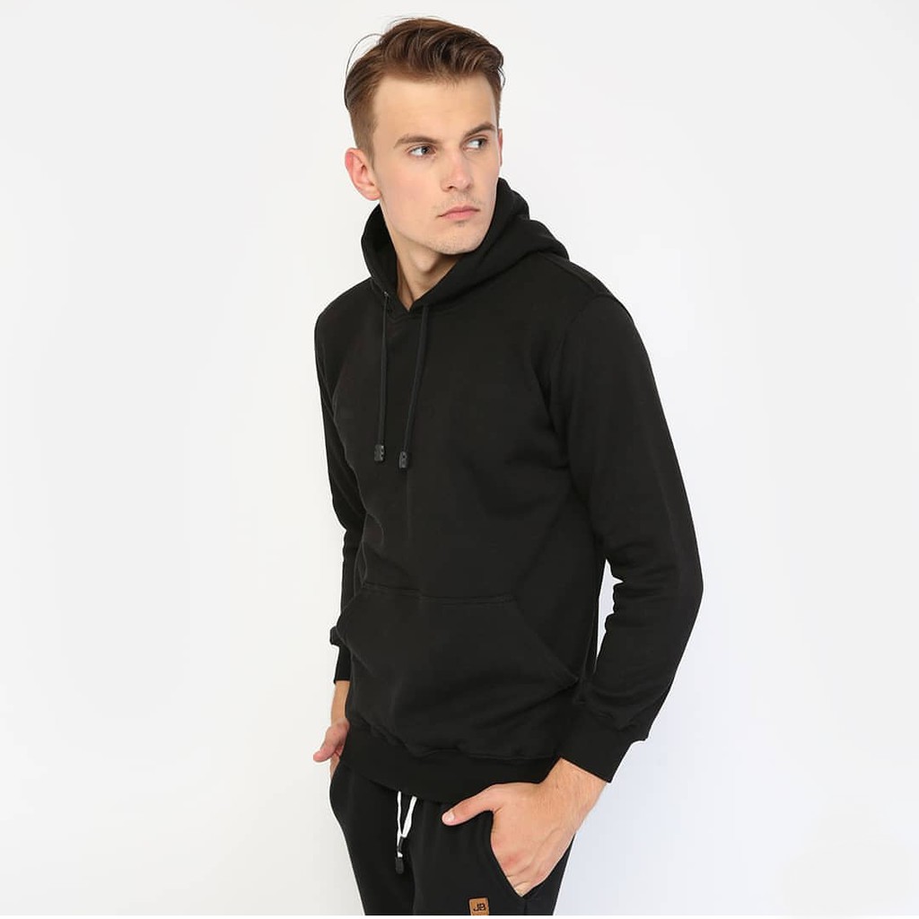 Jaket Polos Hoodie JUMPER M, L, XL, XXL Bahan Cotton Fleece  - HITAM