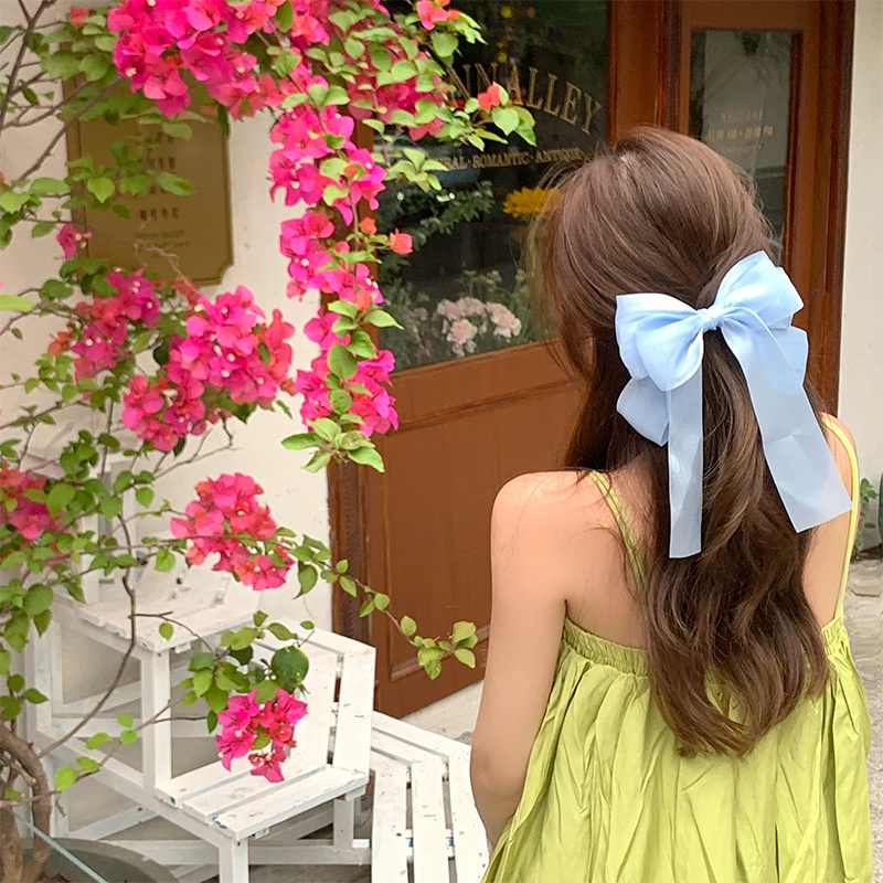 KOREAN LONG BIG FAIRY RIBBON PITA BOW PANJANG JEPIT RAMBUT KAIN LEMBUT AKSESORIS HIASAN RAMBUT JEPITAN KOREA STYLE CUTE CANTIK LEMBUT GIRLY FEMINIM ELEGAN PUTIH PINK WARNA POLOS SOFT COLOR PRETTY HAIR SNAP HAIRCLIP