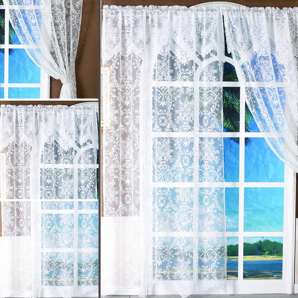 Romantic Floral Net Curtain Window Kitchen Set In White Voile