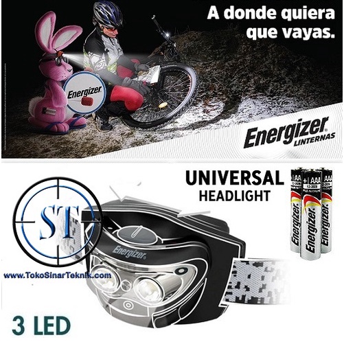 Senter Kepala Energizer HeadLamp 3 Led 3 Baterai Universal 60 Lumens