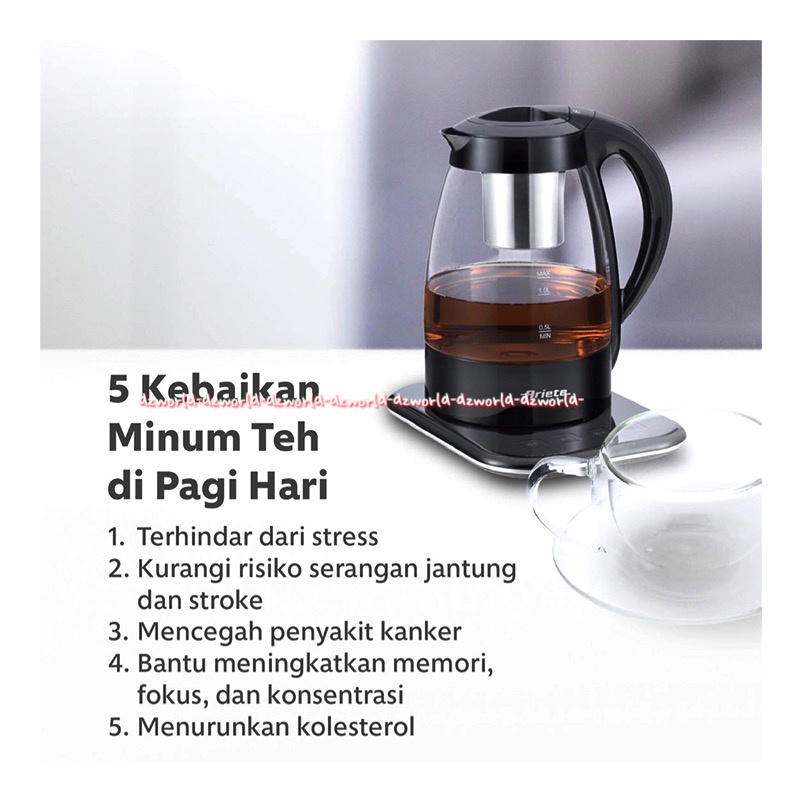 Ariete Tea Electric Kettle Teko Cerek Teh Listrik dengan Saringan 1L Hitam Kaca Ariette