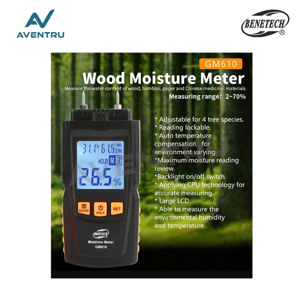 Moisture Meter Benetech GM610 Wood Paper Kayu Kertas MC Tester GM-610