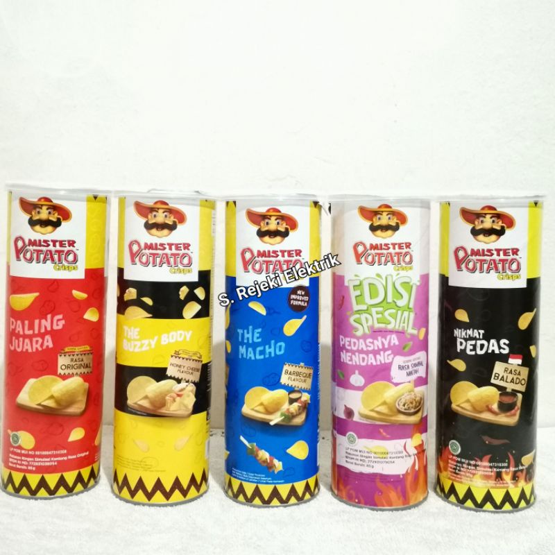 Mister/Mr Potato Keripik 85gr/85 gram Kentang Crisps Keju, Original, Balado, BBQ, Sambal Matah