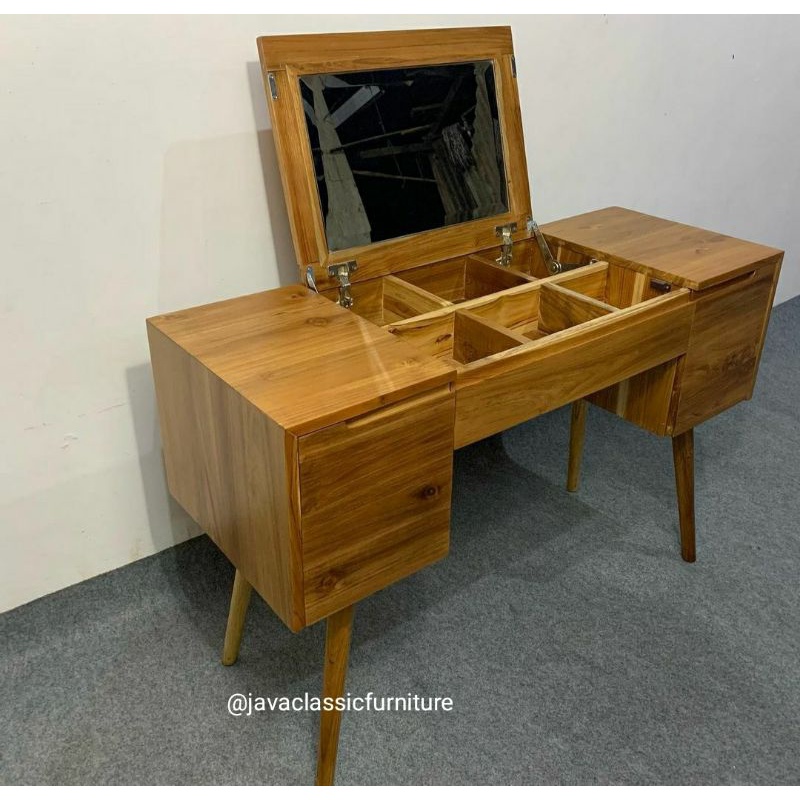 MEJA RIAS,MEJA BELAJAR ANAK,MEJA KERJA KANTOR SERBAGUNA MINIMALIS BAHAN KAYU JATI FINISHING NATURAL UKURAN 120CM-2