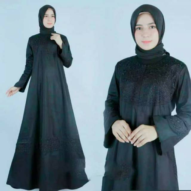 Gamis Ihrom Warna Hitam Katun Paris/ Busana Muslim Wanita