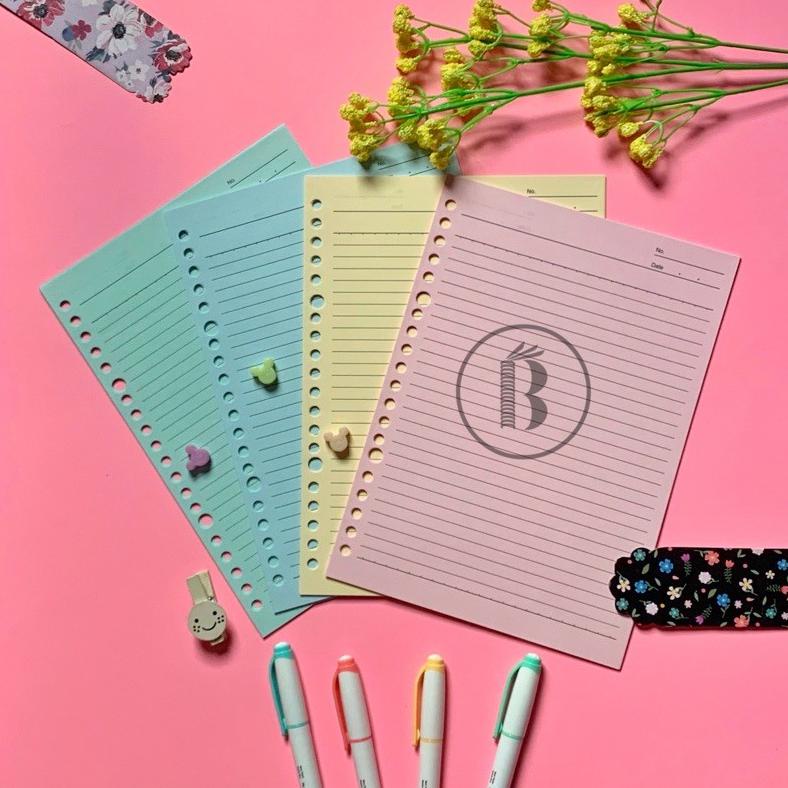 

[(BAYAR DITEMPAT) Bindermu Loose Leaf Color rainbow Kertas Isi Ulang Binder Warna 20r A5 26r B5 100 sheets READY