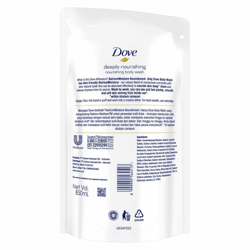 Sabun Dove Cair Refill Deeply Nourishing Body Wash 825ML