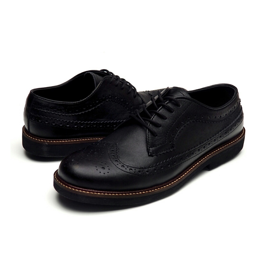 BRITISH SERIES ORIGINAL x KENZIOS Sepatu Kulit Sapi Asli Hitam Pria Formal Pantofel Kerja Kantor Dinas Resmi Guru PNS Kantoran Pesta Undangan Kondangan Nikah Kuliah Casual Wingtip Modern Oxford Genuine Leather Footwear Big Size Jumbo Ukuran Besar 44 Keren