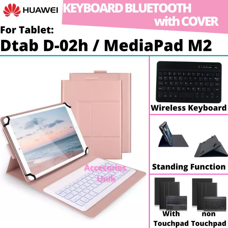 Huawei Dtab D Tab D-02h D02 Mediapad M2 Tablet Book Cover Keyboard Wireless Bluetooth Flip Stand Case Casing