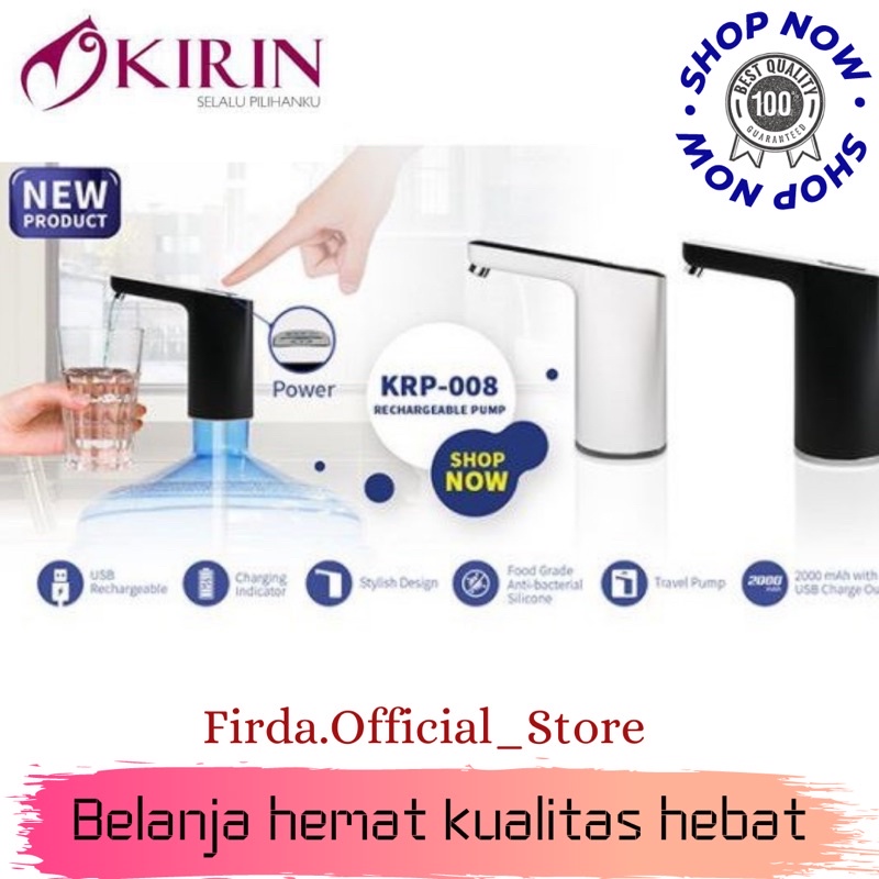 Kirin Rechargeable Pump KRP-008 Pompa Air Minum - Putih 100% ORI