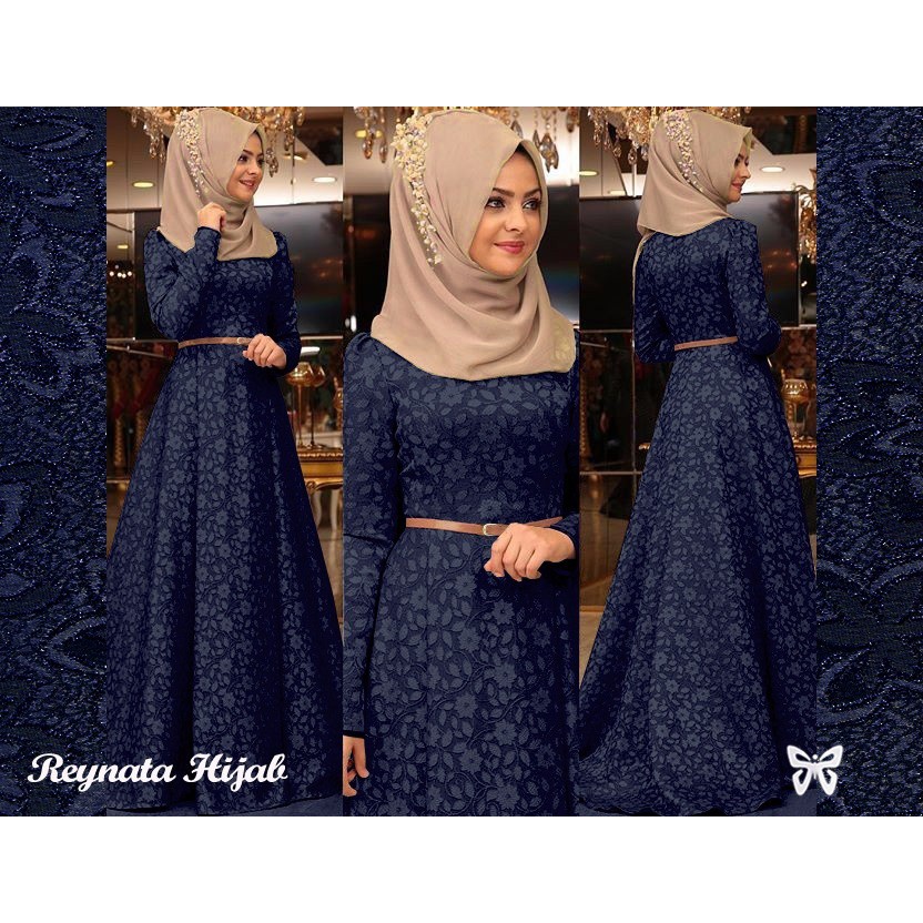 Maxi Dress Gamis Wanita bahan Jaquard Timbul Reynata Maxi HOPYLOVY