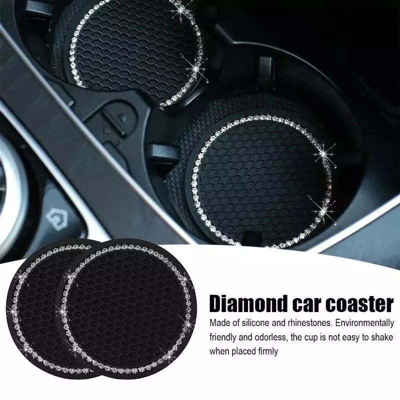 1Pc Pack Shiny Diamond Silicone Anti-slip Car Coaster / Non-slip Vehicle Dog Paw Water Bottle Mat / Durable PVC Protection Mat Car Accessories