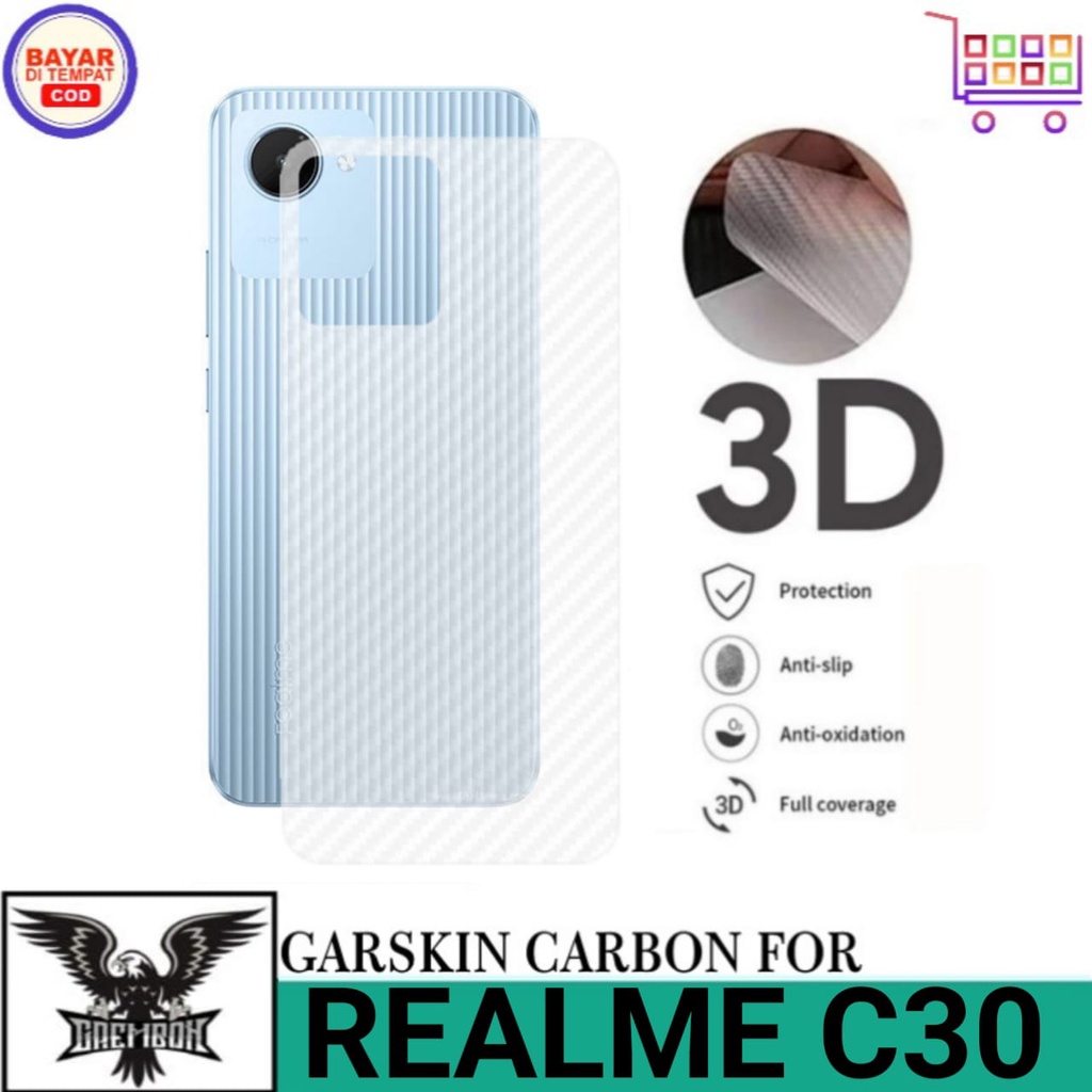 Promo Garskin Carbon REALME C30 Anti Gores Belakang Handphone Anti Lengket Bekas Lem