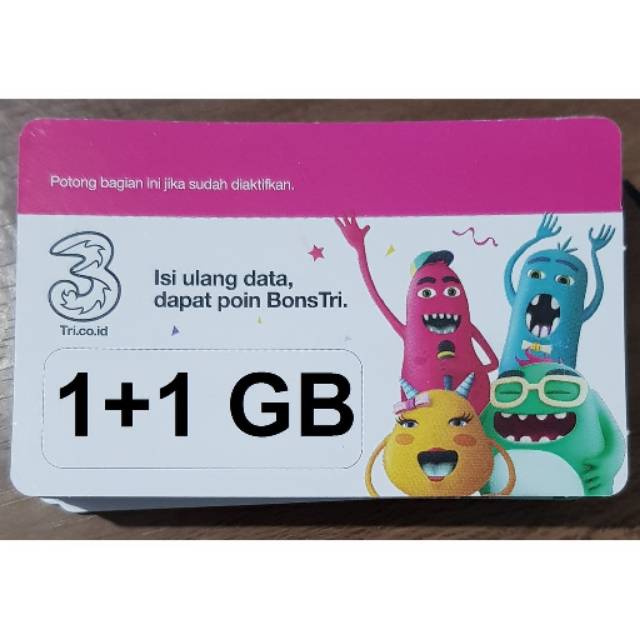 Voucher Kuota++ Data 3/Tri/Three 1GB ( 1GB + 1GB = 2GB )