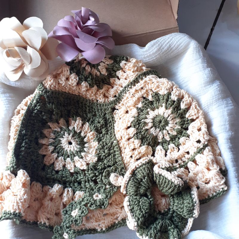 [krośheins] Set rajut bucket hat 'HELLO' JOY RED VELVET