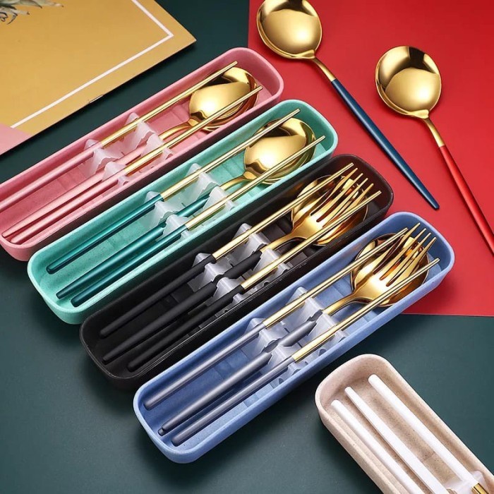 Sendok Makan Korea Stainless 4IN1 - Sendok Makan Set Garpu Sumpit -SC