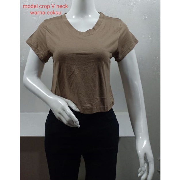 Kaos atasan crop wanita V neck t-shirt crop GROSIR MURAH