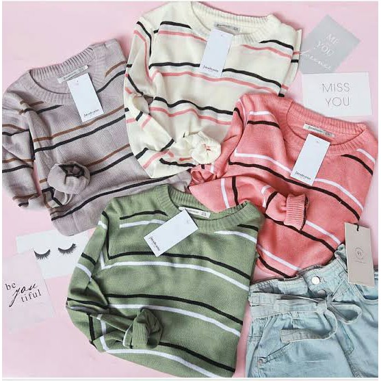 MOURA STRIP Atasan Wanita Rajut Halus Baju Rajut Wanita MOURA STRIP Atasan Wanita Rajut Halus Baju Rajut Wanita