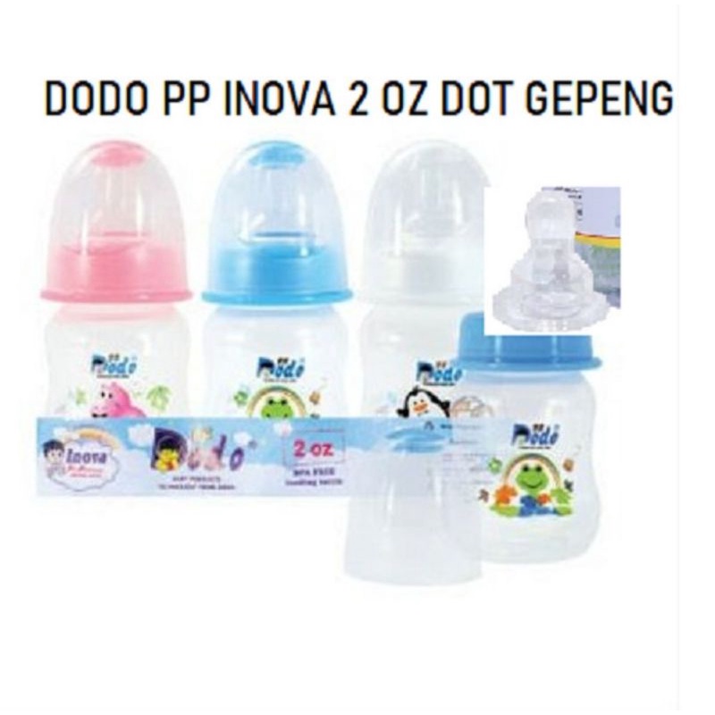 Dodo Botol Susu PP Inova 2 oz(60ml), 4 Oz(125ml) &amp; 8 Oz (250ml) Dot Pipih/Botol Susu Bayi