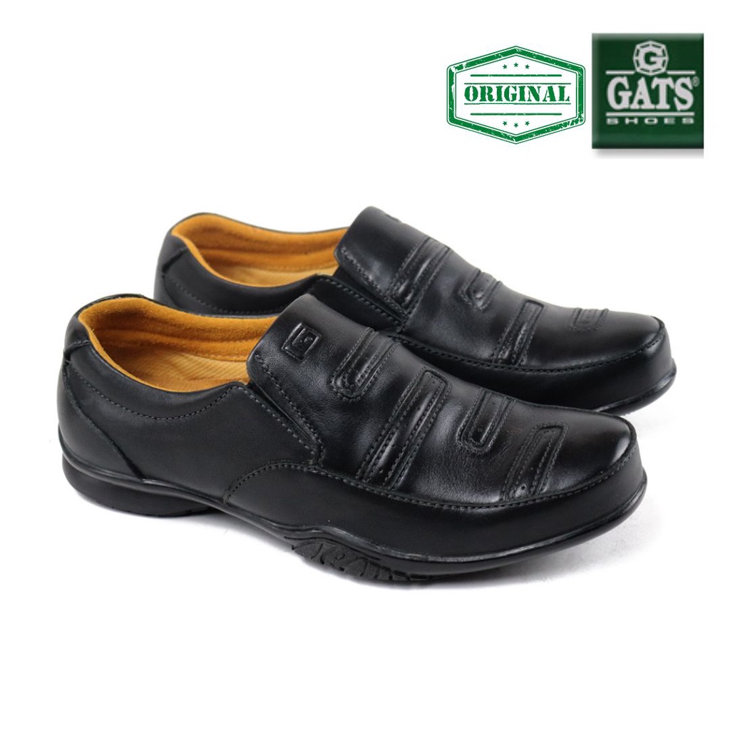 Sepatu Pantofel Pria Kulit Sapi asli Model Slip on Casual Santai formal kerja Kasual kantor original GATS GP0003 Hitam Tan