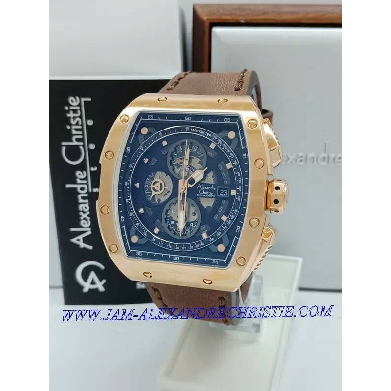 JUAL ALEXANDRE CHRISTIE AC 6411 PRIA ROSEGOLD BLACK LEATHER BROWN ORIGINAL