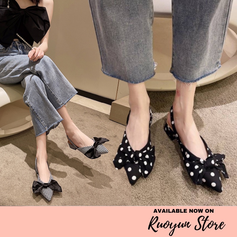 RYX - Sweet Bow Sepatu Heels Slip On Wanita Fashion Casual / Jalan Jalan - Ori Import