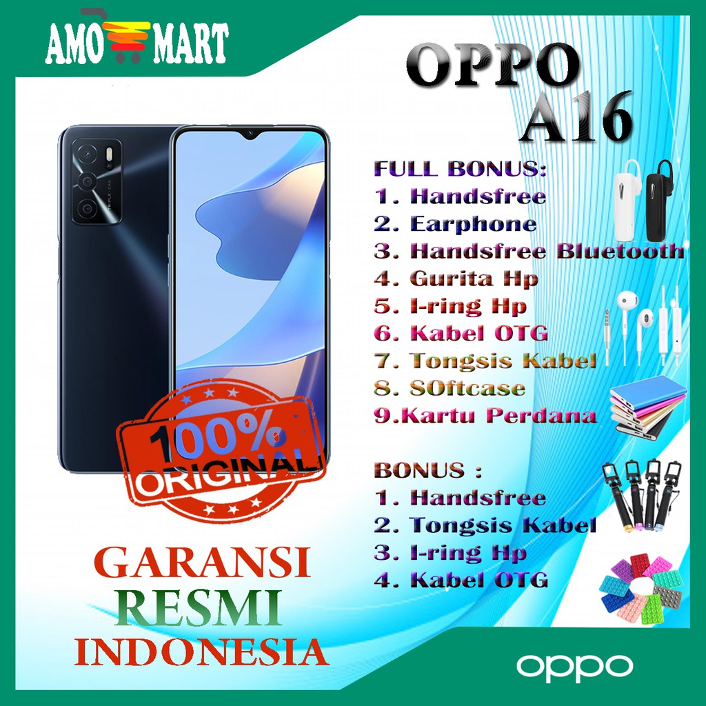 HP OPPO A16 & A16K RAM 3/32 GB & RAM 4/64GB NEW 100% ORI GARANSI RESMI OPPO INDONESIA