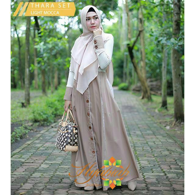 Gamis Set Syari Thara Set Light Mocca by Hijabiah