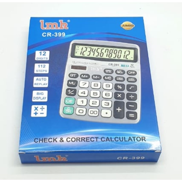 LMK CR-399 Kalkulator 12 Digits Auto Replay Check &amp; Correct Big Display (Dimensi : 15,6cm x 19,5cm)