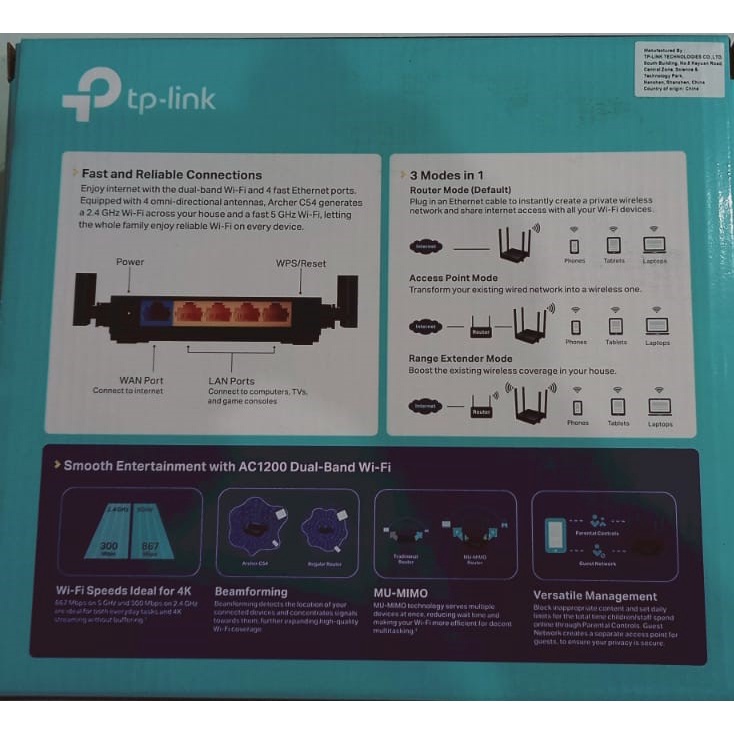 TP-LINK Archer C54 AC1200 Dual Band Wi-Fi Router TPLINK