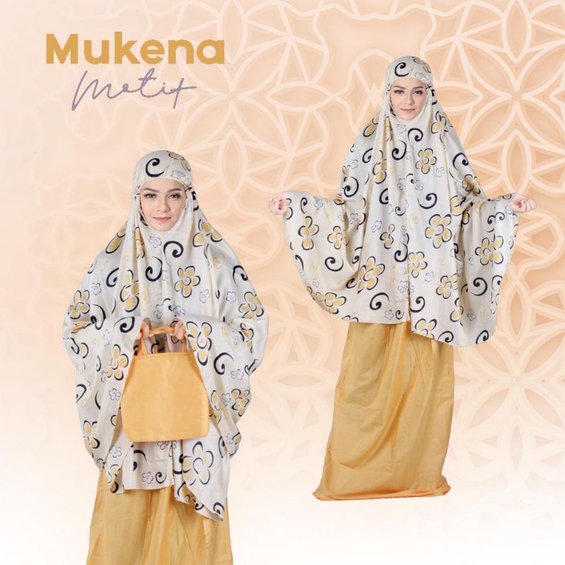 Mukena Sholat Wanita Dewasa Rayon Bali Premium Cantik Adem Putih Kombinasi Kuning